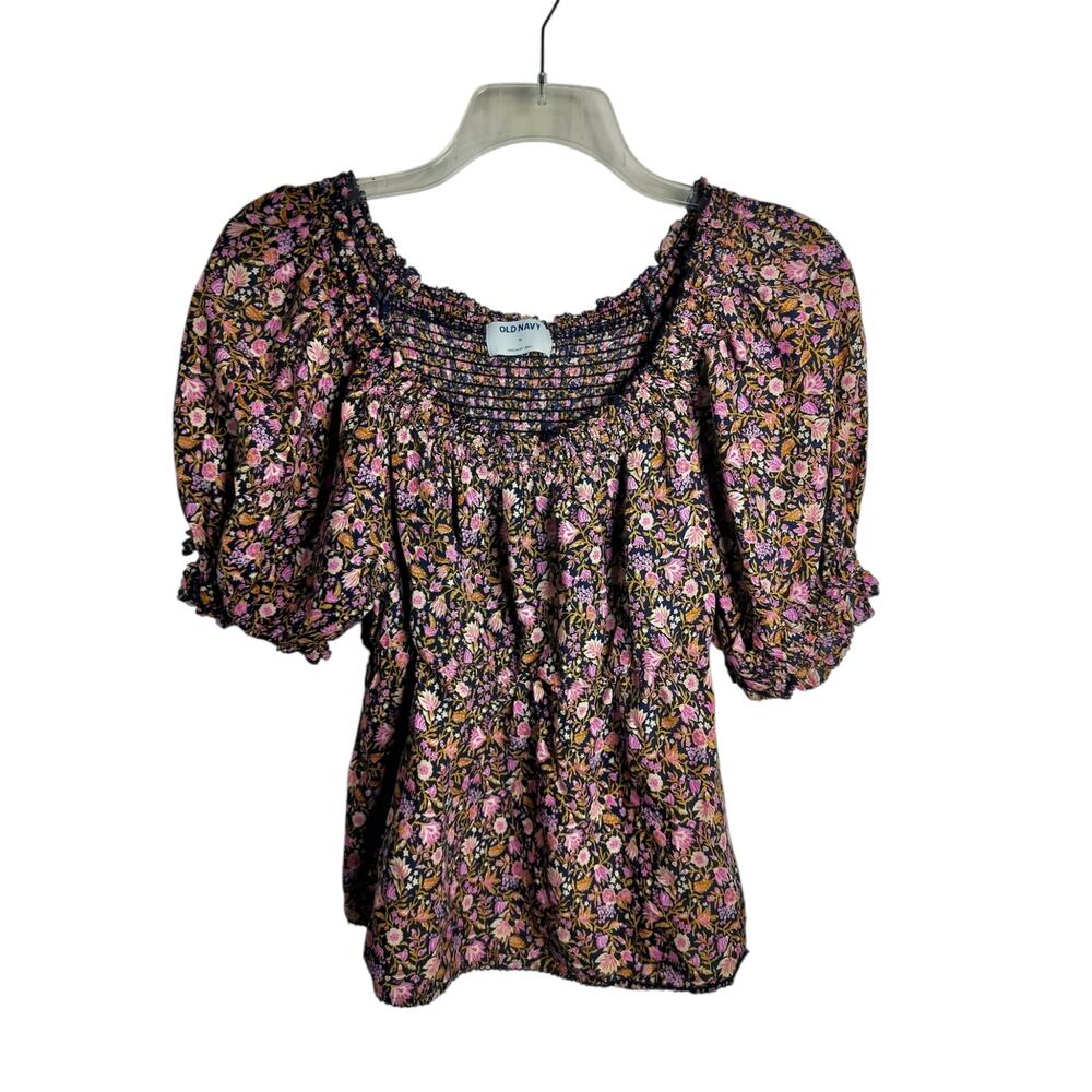 5574) Old Navy Babydoll Peasant Floral Short Puff Sleeve Smocked Blouse XL